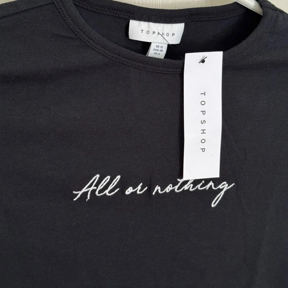 Black Crop Top with Script - Picture 2 of 7